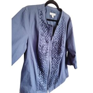 Coldwater Creek 18W Blazer Jacket Women Blue‎ Lattice Front Full Zip Cotton NOS